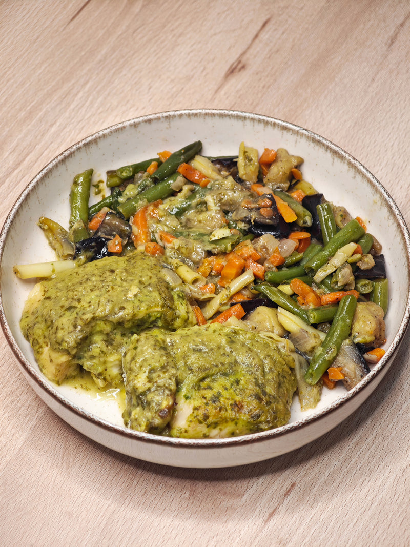 Merluza en Salsa Verde con Verduras · Plato Q · Presentación orientativa
